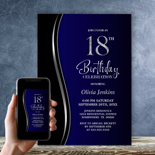 Invitation Black Blue 18ème anniversaire