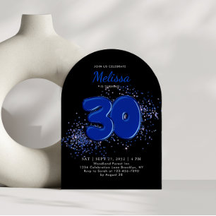 Invitation Black Blue 30th Balloons Adult Arch Anniversaire