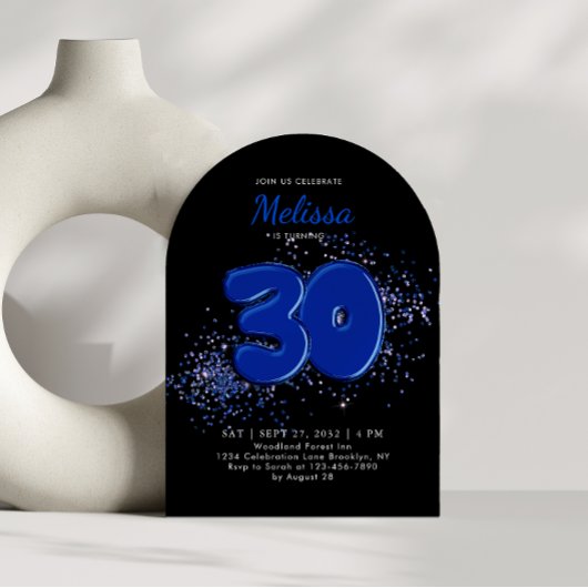 Invitation Black Blue 30th Balloons Adult Arch Anniversaire