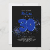Invitation Black Blue 30th Balloons Confetti Anniversaire adu (Devant)