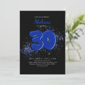 Invitation Black Blue 30th Balloons Confetti Anniversaire adu (Debout devant)