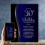 Invitation Black Blue 30th Birthday Party<br><div class="desc">Invitation vos amis et proches avec cette invitation moderne de fête de 30e anniversaire en noir et bleu. La zone de texte personnalisable de ce modèle d'invitation vous permet d'inclure sans effort tous les détails nécessaires à votre fête d'anniversaire, y compris la date, l'heure, le lieu et les informations RSVP....</div>