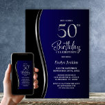 Invitation Black Blue 50th Birthday Party<br><div class="desc">Invitation vos amis et proches avec cette invitation moderne de fête du 50e anniversaire en noir et bleu. La zone de texte personnalisable de ce modèle d'invitation vous permet d'inclure sans effort tous les détails nécessaires à votre fête d'anniversaire, y compris la date, l'heure, le lieu et les informations RSVP....</div>