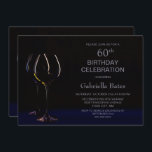 Invitation Black Blue 60th Birthday Wine Glass Party<br><div class="desc">Invitation vos amis et proches pour vous aider à célébrer votre 60e anniversaire avec cette invitation moderne en verre de vin noir et bleu.</div>