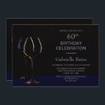 Invitation Black Blue 60th Birthday Wine Glass Party<br><div class="desc">Invitation vos amis et proches pour vous aider à célébrer votre 60e anniversaire avec cette invitation moderne en verre de vin noir et bleu.</div>
