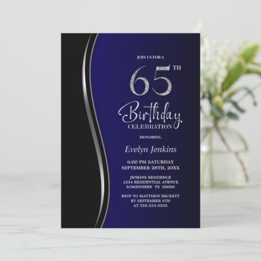 Invitation Black Blue 65e anniversaire (Debout devant)