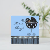 Invitation Black Blue Carriage Black Blue Baby Boy Douche (Debout devant)