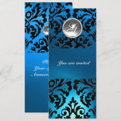 Invitation BLACK & BLUE DAMASK GEM PIERRE MONOGRAMME blanc (Devant / Derrière)