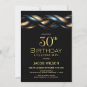 Invitation Black Blue Gold 30e fête d'anniversaire (Devant)