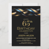Invitation Black Blue Gold 65e fête d'anniversaire (Devant)