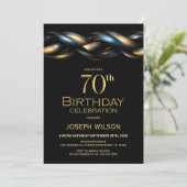 Invitation Black Blue Gold 70e fête d'anniversaire (Debout devant)