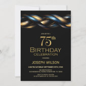 Invitation Black Blue Gold 75e anniversaire fête (Devant)