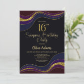 Invitation Black Blue Gold Parties scintillant Surprise 16e a (Debout devant)