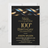Invitation Black Blue Gold Surprise 100e fête d'anniversaire (Devant)