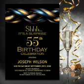 Invitation Black Blue Gold Surprise 55e fête d'anniversaire
