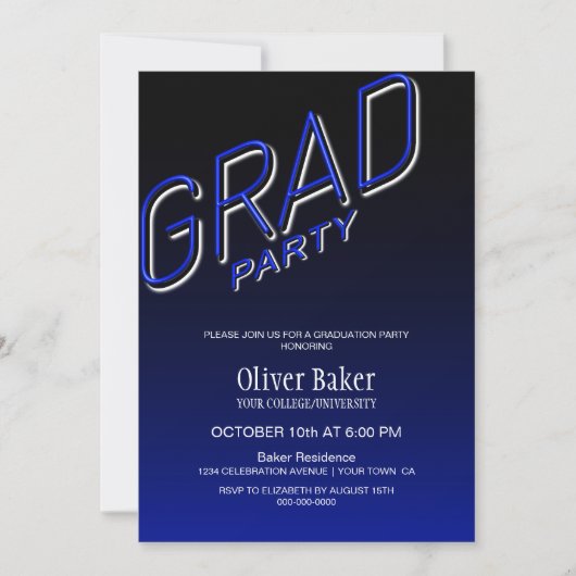 Invitation Black Blue Grad Party (Devant)