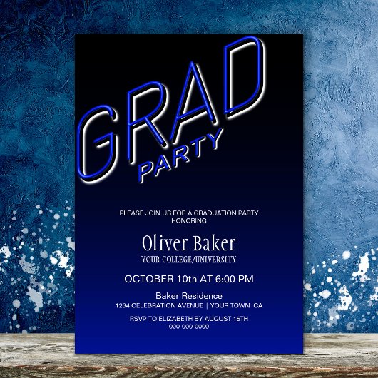Invitation Black Blue Grad Party