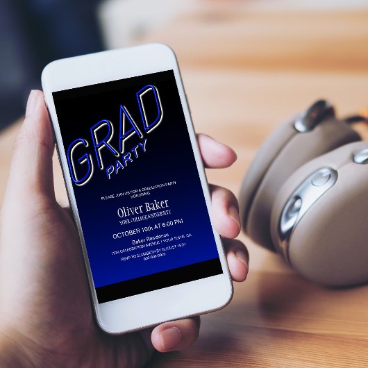 Invitation Black Blue Grad Party