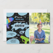 Invitation Black Blue Green Photo Arme à Eau Anniversaire (Devant)