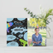 Invitation Black Blue Green Photo Arme à Eau Anniversaire (Debout devant)