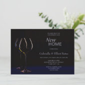 Invitation Black Blue House Wine Glass Party (Debout devant)