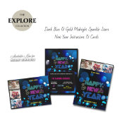 Invitation Black & Blue Midnight Sparkle Neon Glow New Year 
