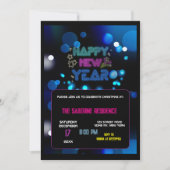 Invitation Black & Blue Midnight Sparkle Neon Glow New Year  (Devant)