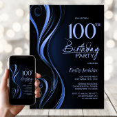 Invitation Black Blue moderne 100e fête d'anniversaire