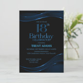 Invitation Black Blue moderne 18e fête d'anniversaire (Debout devant)