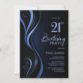 Invitation Black Blue moderne 21e fête d'anniversaire (Devant)