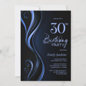 Invitation Black Blue moderne 30e fête d'anniversaire (Devant)