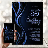Invitation Black Blue moderne 55e fête d'anniversaire
