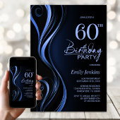 Invitation Black Blue moderne 60e fête d'anniversaire