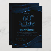 Invitation Black Blue moderne 60e fête d'anniversaire (Devant / Derrière)