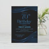 Invitation Black Blue moderne 70e fête d'anniversaire (Debout devant)