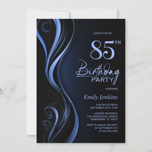 Invitation Black Blue moderne 85e fête d'anniversaire (Devant)