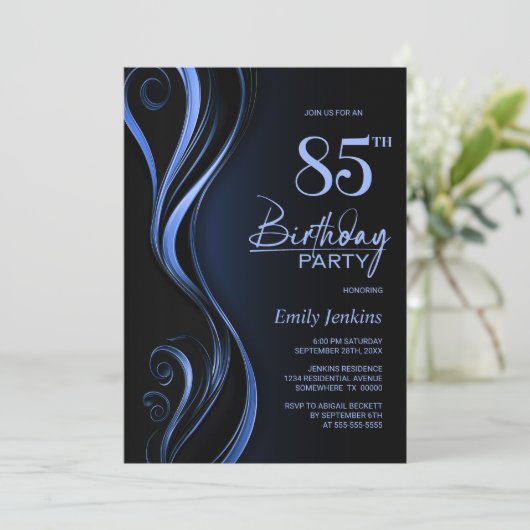 Invitation Black Blue moderne 85e fête d'anniversaire (Debout devant)