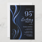 Invitation Black Blue moderne 95e anniversaire fête (Devant)