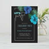 Invitation Black Blue Neon Tropical Engagement Party (Debout devant)