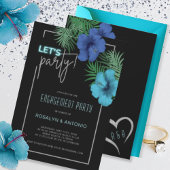 Invitation Black Blue Neon Tropical Engagement Party
