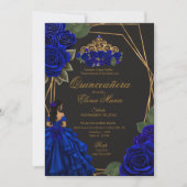 Invitation Black Blue Rose Gold Princesse Quinceañera (Devant)