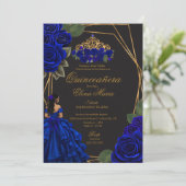 Invitation Black Blue Rose Gold Princesse Quinceañera (Debout devant)