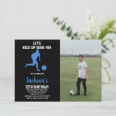 Invitation Black Blue Runer Soccer Anniversaire avec photo (Debout devant)