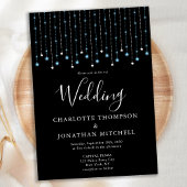 Invitation Black Blue Silver Stars String Lights Mariage