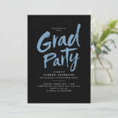 Invitation Black Blue Simple Moderne Brush Script Grad Party (Debout devant)