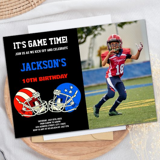 Invitation Black Blue vs Red Photo Football Anniversaire