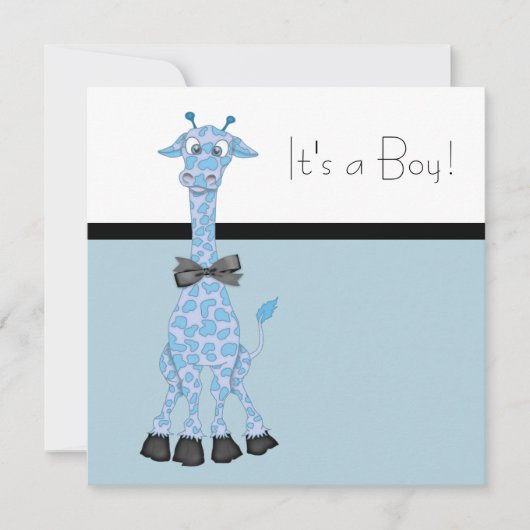 Invitation Black Blue Whimsy Giraffe Baby Boy Douche (Devant)