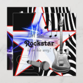 Invitation Black Blue Zebra Rockstar Baby Boy Douche (Devant / Derrière)