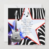 Invitation Black Blue Zebra Rockstar Baby Boy Douche (Dos)
