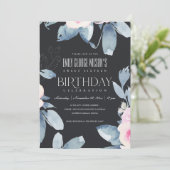 INVITATION BLACK BLUSH BLEU FLORAL SWEET 16 N'IMPORTE QUEL ÂG (Debout devant)